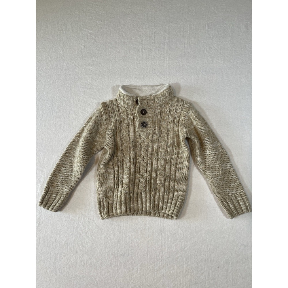 Little Lad Beige Cable Knit Sweater w/Mocha Brown Corduroy Elbow Pads - Boys 24M